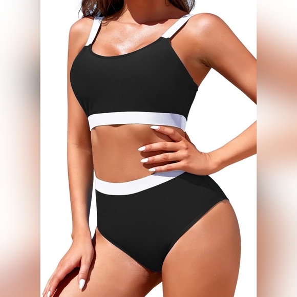 NWT! Adisputent Sporty Black and White Bikini Set - Picture 3 of 8